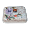 Large glazed ceramic butter cellar Vallauris signed Tess years 60/70 flower decoration in relief.