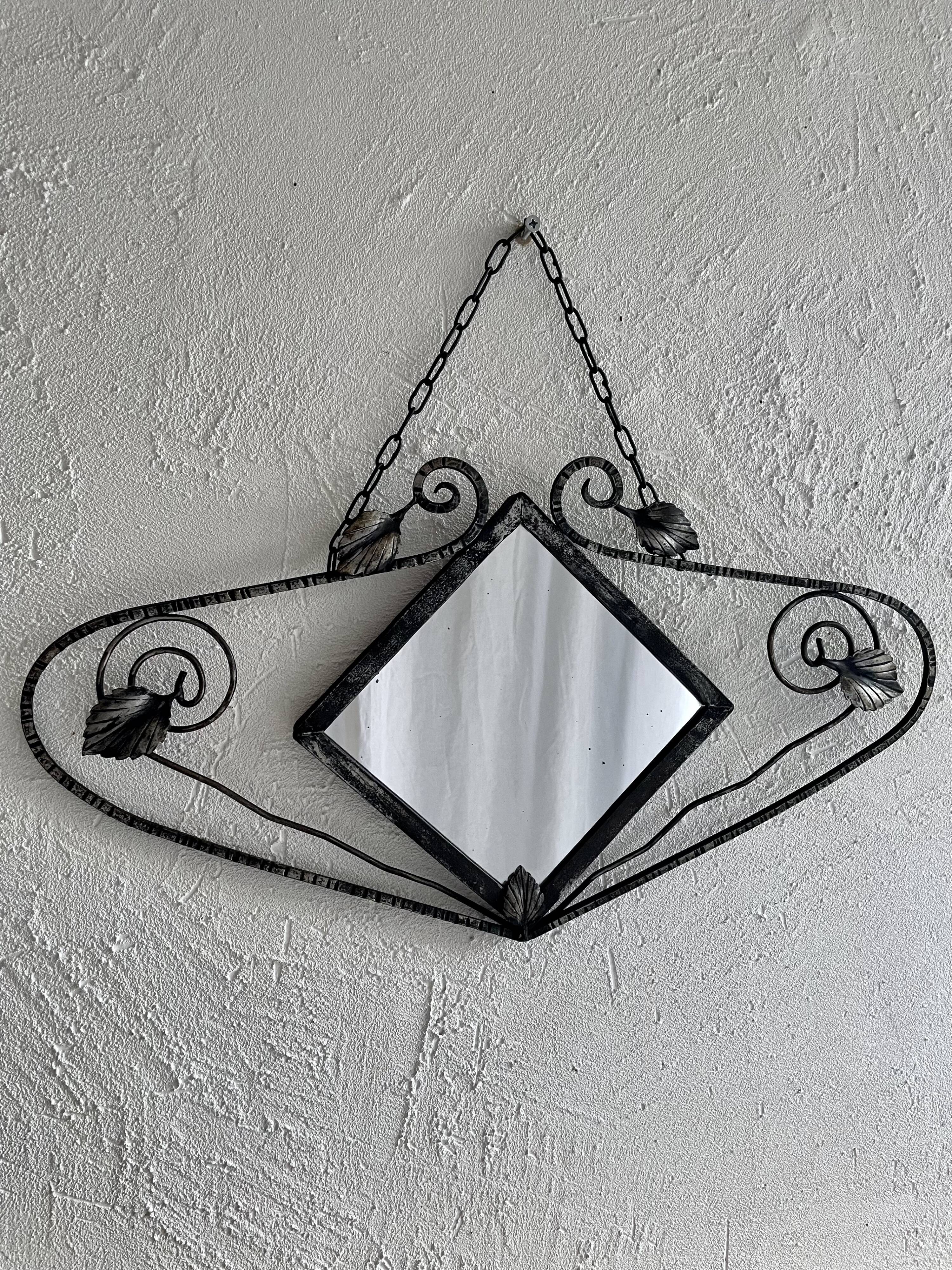 French Art Deco wrought iron mirror, 1930s