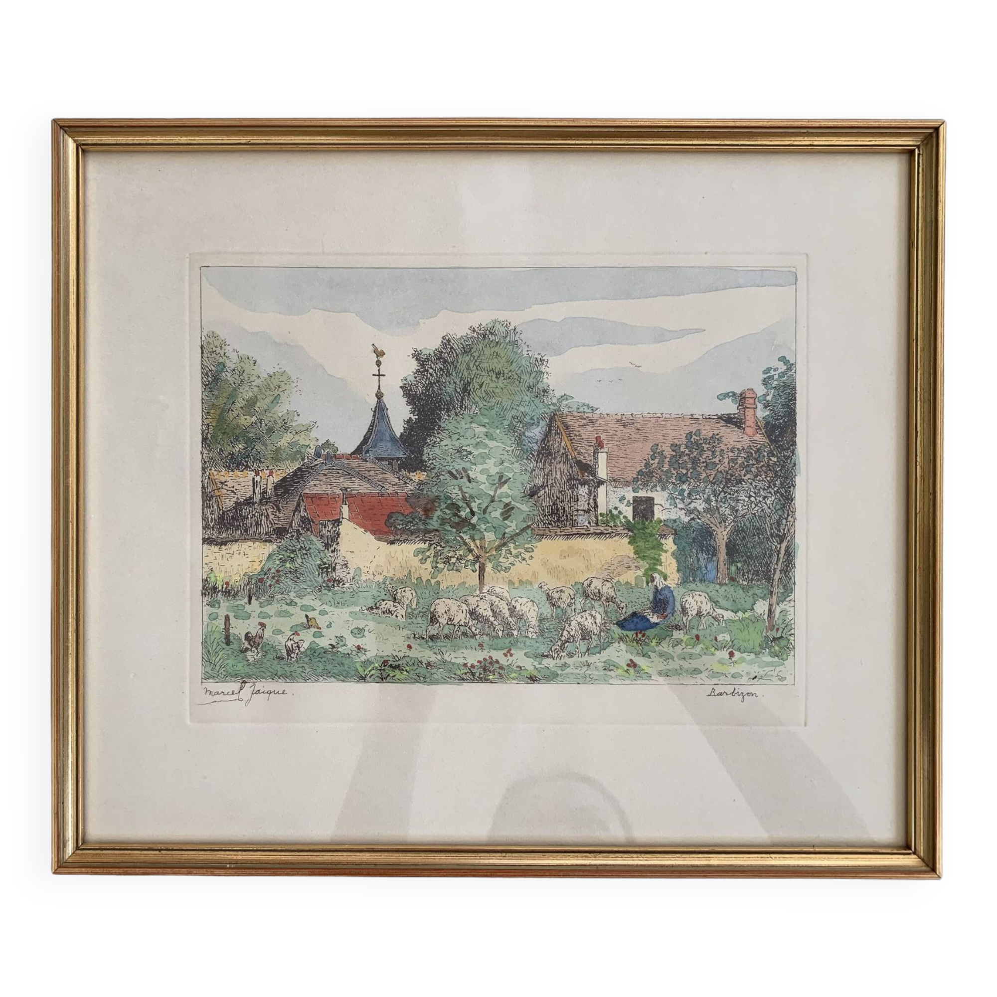 Antique print Marcel Jacque, Barbizon