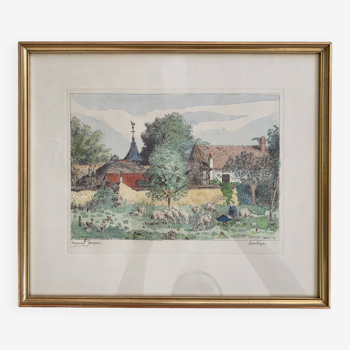 Gravure ancienne Marcel Jacque, Barbizon