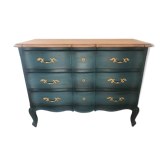 Commode arbalète bleu poignées en laiton