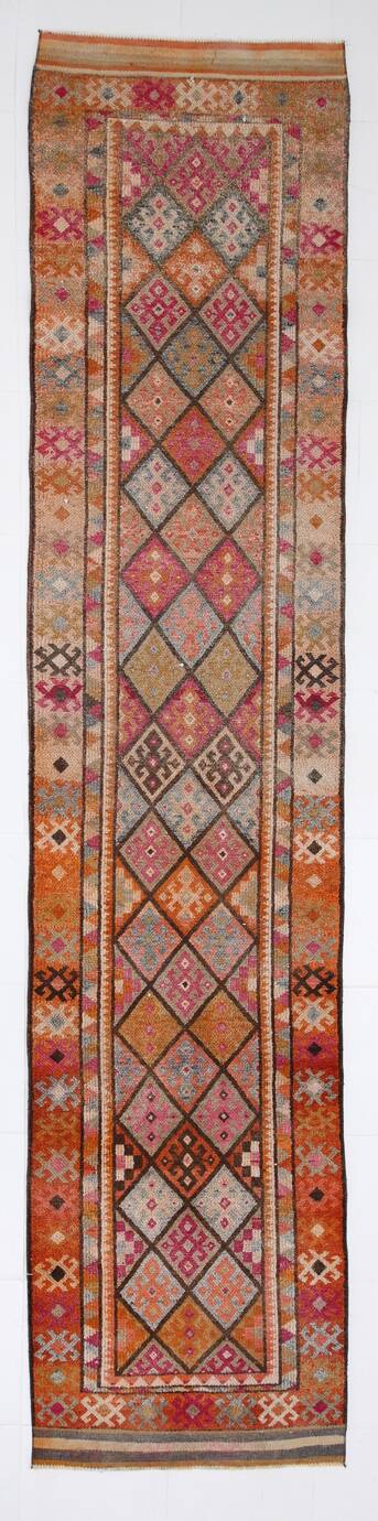 3x13 Colorful Soft Color Turkish Runner Rug, 87x395Cm