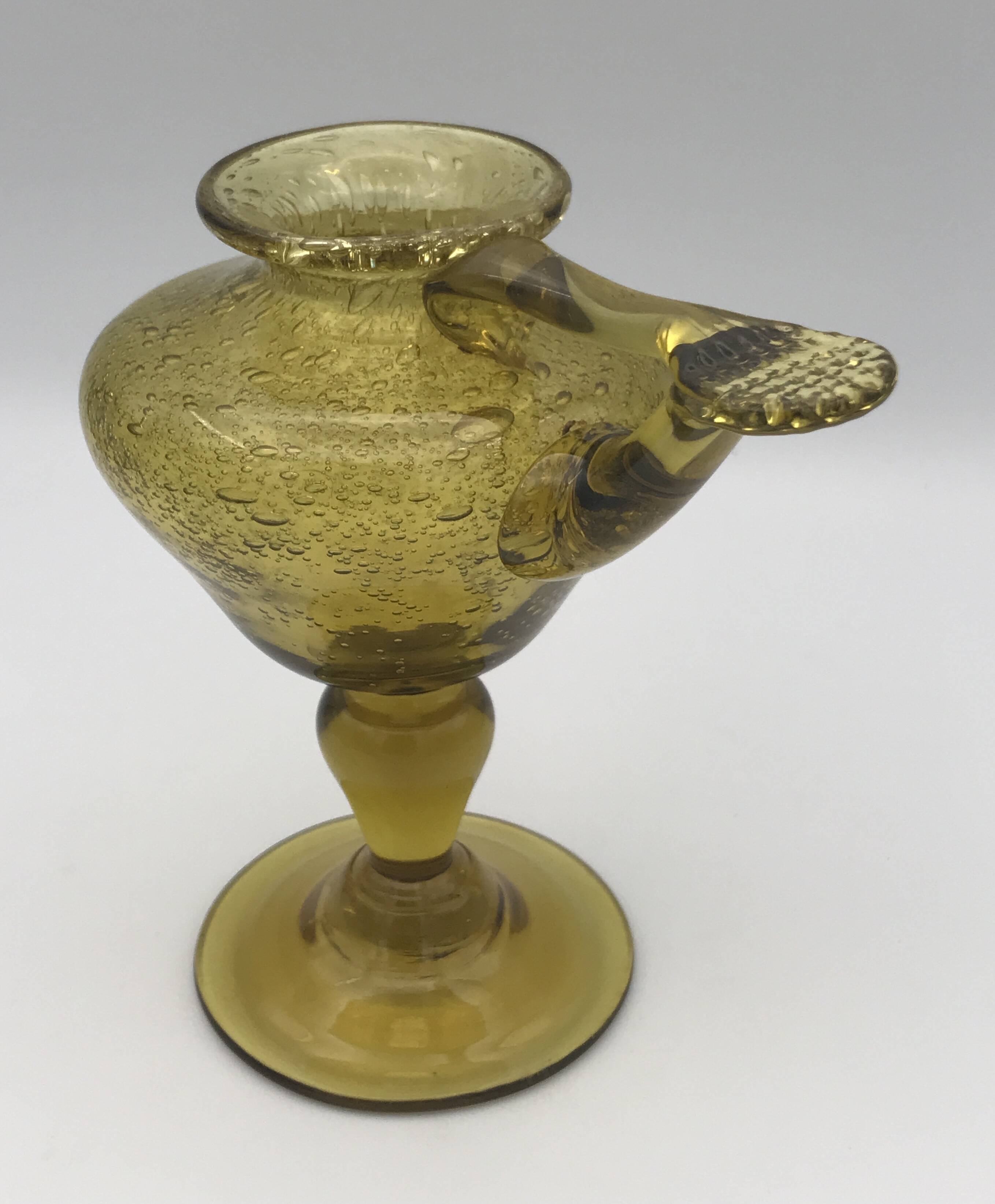 Yellow bubble hand blown glass oil lamp biot glassworks