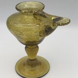 Lampe à huile en verre soufflé main bullé jaune verrerie biot