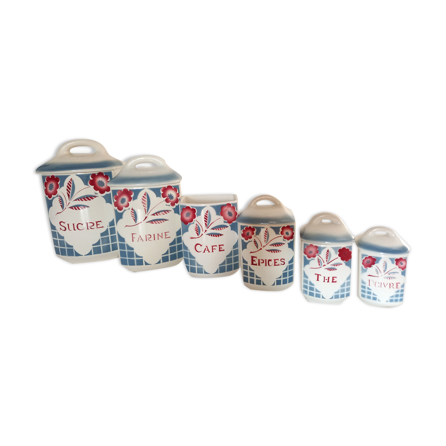 Series of 6 Sarreguemines spice jars