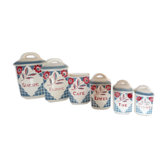 Series of 6 Sarreguemines spice jars