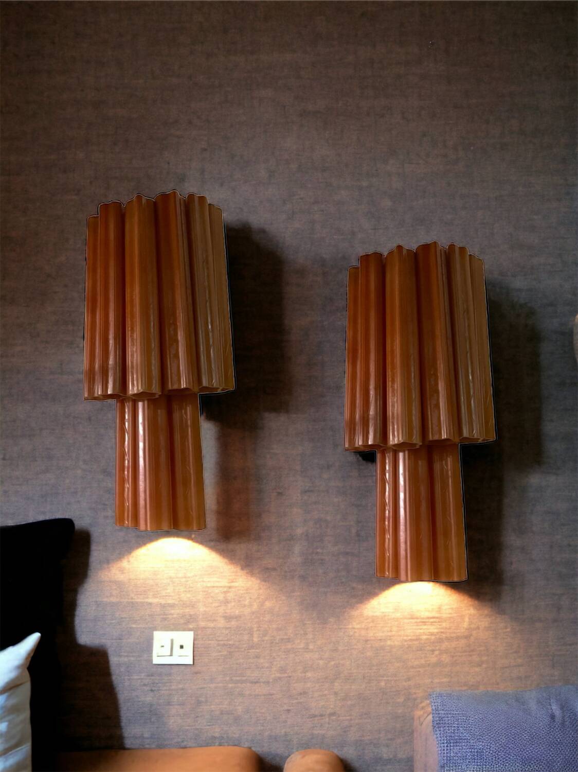 Grandes Appliques en Verre Couleur Terre Cuite Lot de 2