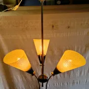 Brass and glass chandelier with 3 lights - 1950s