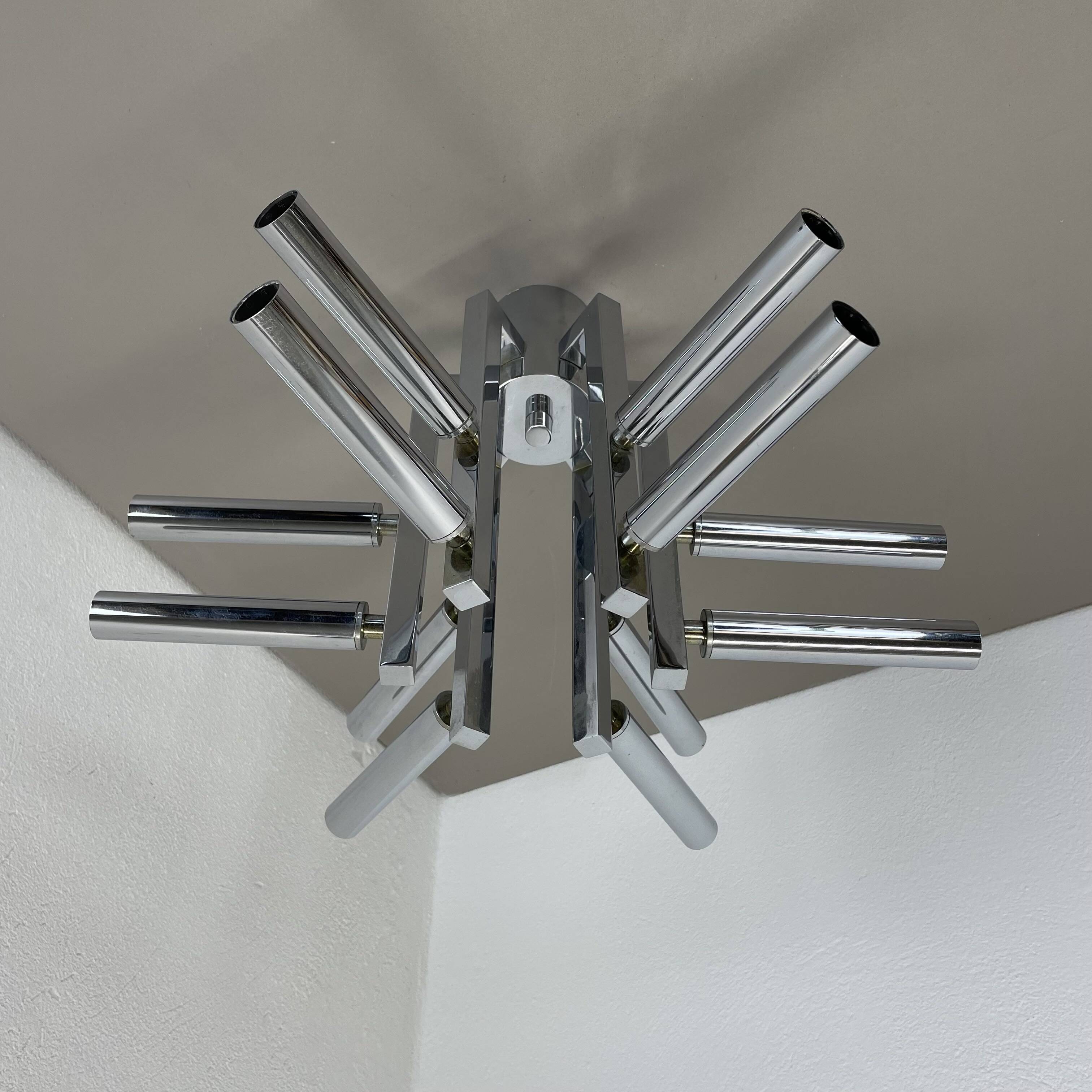 Modernist Huge chromed SPUTNIK Sciolari Style Ceiling Light, Italy, 1970s