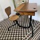 Old school desk with integrated chair – oak and metal – year