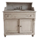 Antique wooden bathroom cabinet with painted finish and white marble.