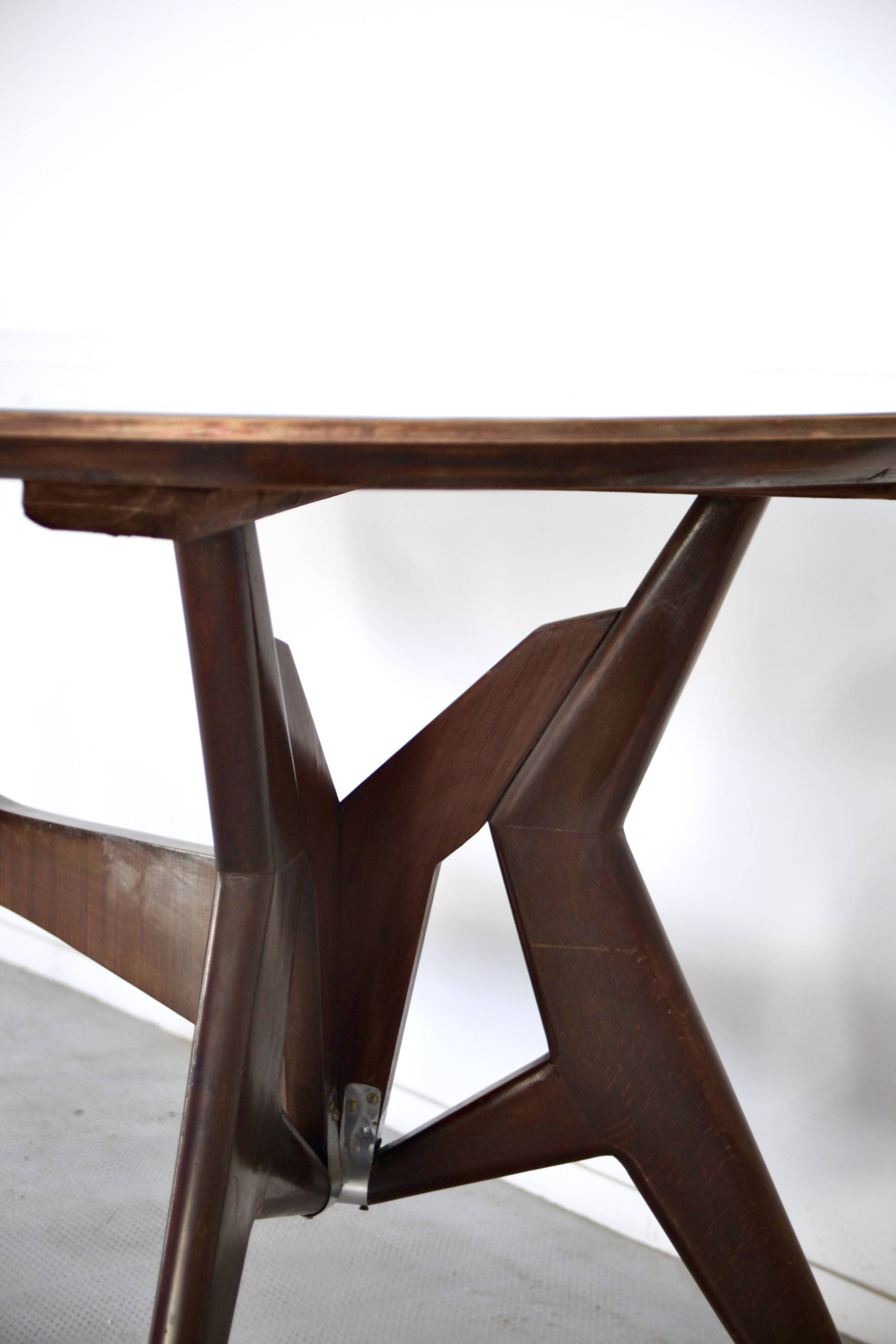 Midcentury Italian Oblong Marble Effect Table With Wood Base.