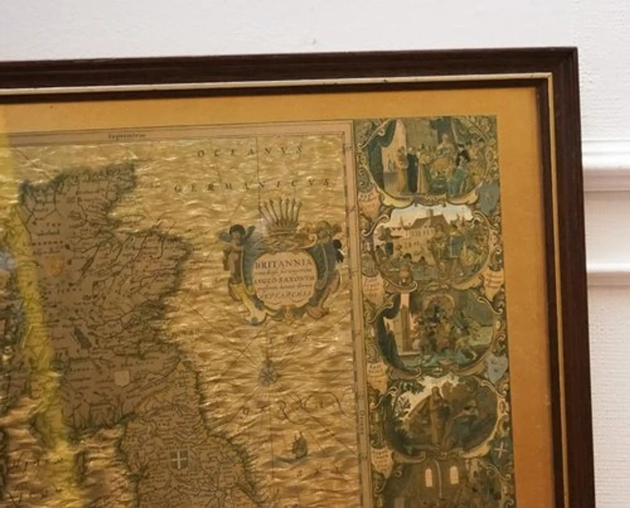 Vintage Map Golden Leaf of the British Isles by Joannes Janssen, 1646