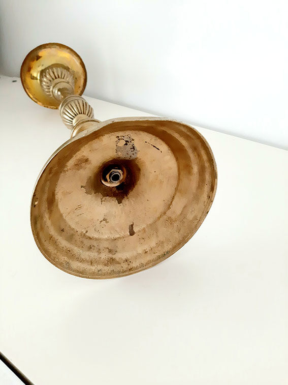 Old brass lamp foot candle holder