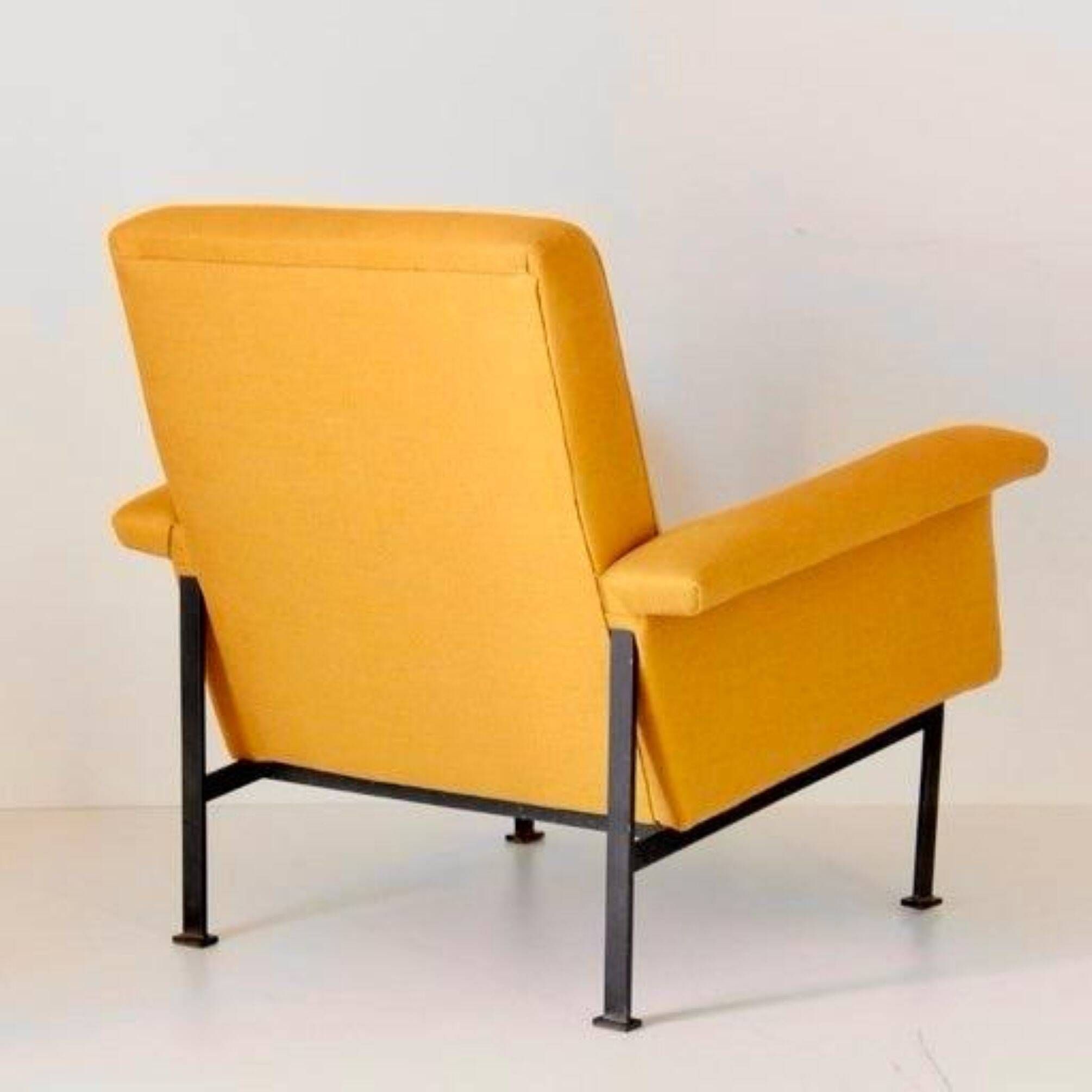 Eclectic Mid-Century Modern Sculptural Armchair in Mustard Yellow Fabric