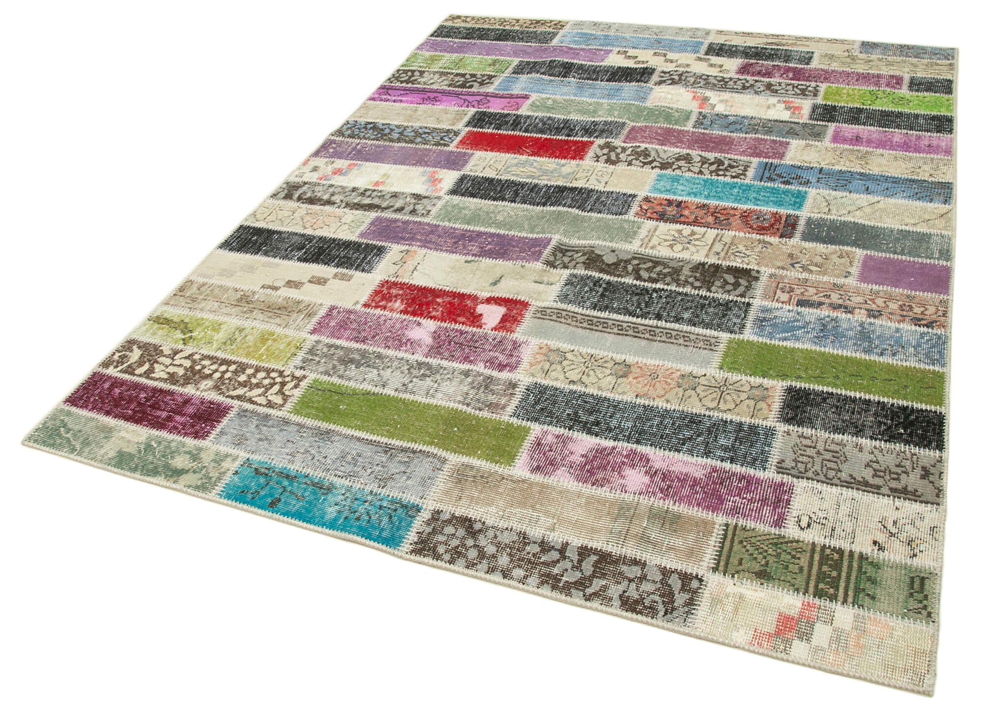 Handwoven anatolian contemporary 173 cm x 231 cm multicolor patchwork rug