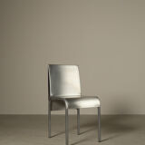 Set of six postmodernist stainless steel dining chairs from circa 1980-1990.