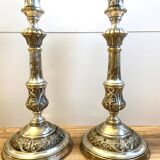 Ancienne paire de bougeoirs chandeliers flambeaux époque Louis Philippe argent