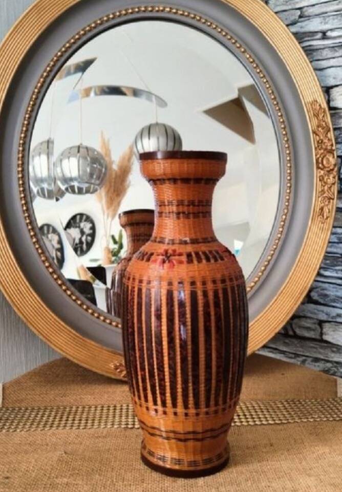 Vintage woven wicker vase 1970