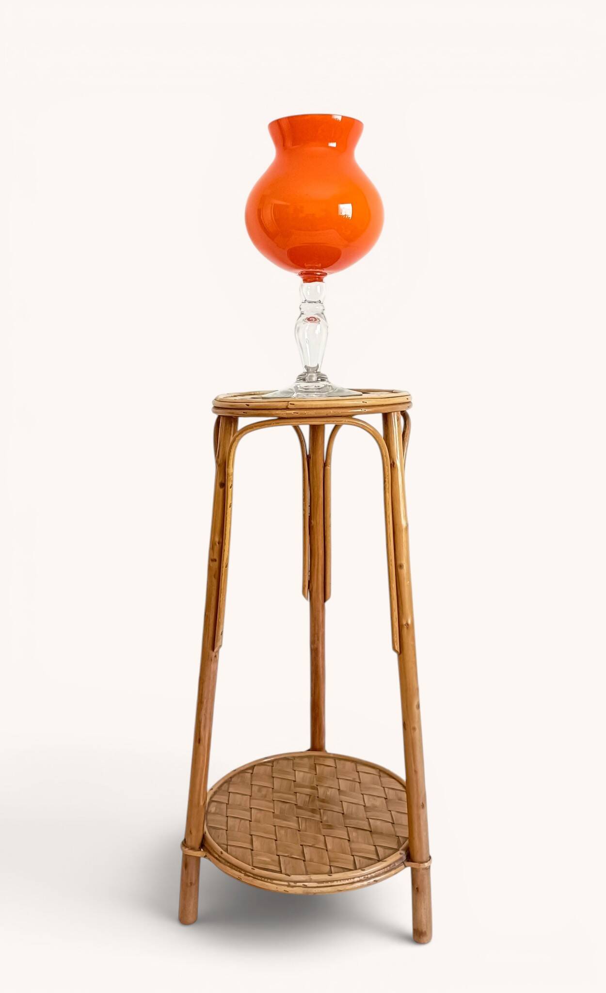Murano Orange Cased Glass Large Goblet Vase, Italy, 1970s