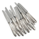 12 antique silver-plated knives with acanthus shell decoration and stainless steel blades.