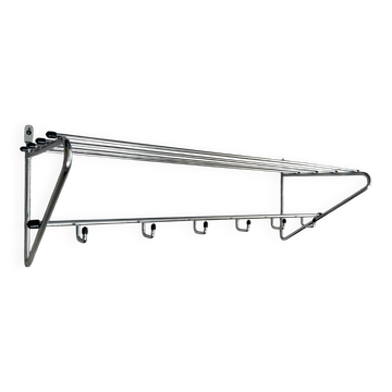 Wall-mounted coat rack in stainless steel from the 1950s-60s.