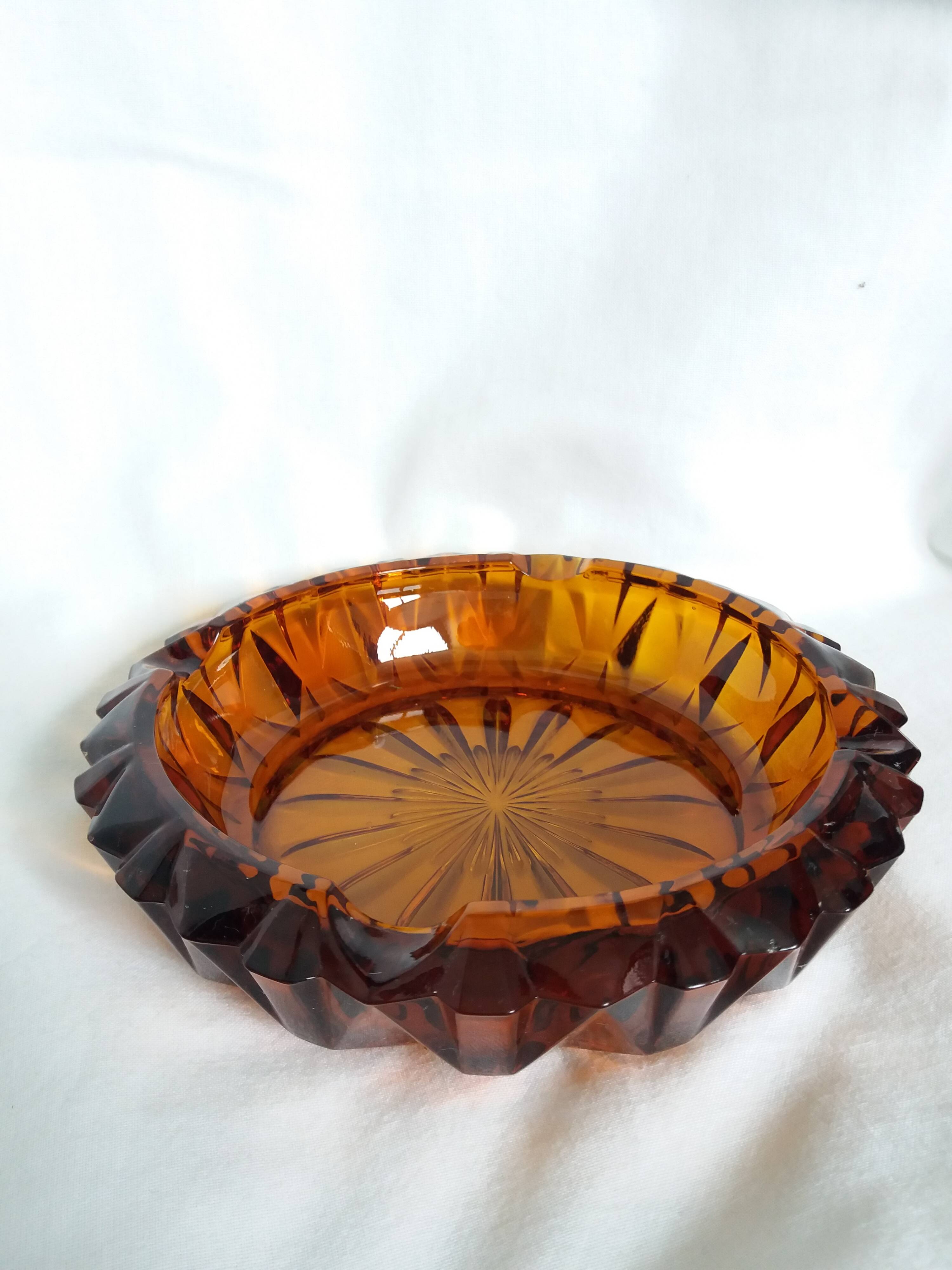 Amber glass ashtray