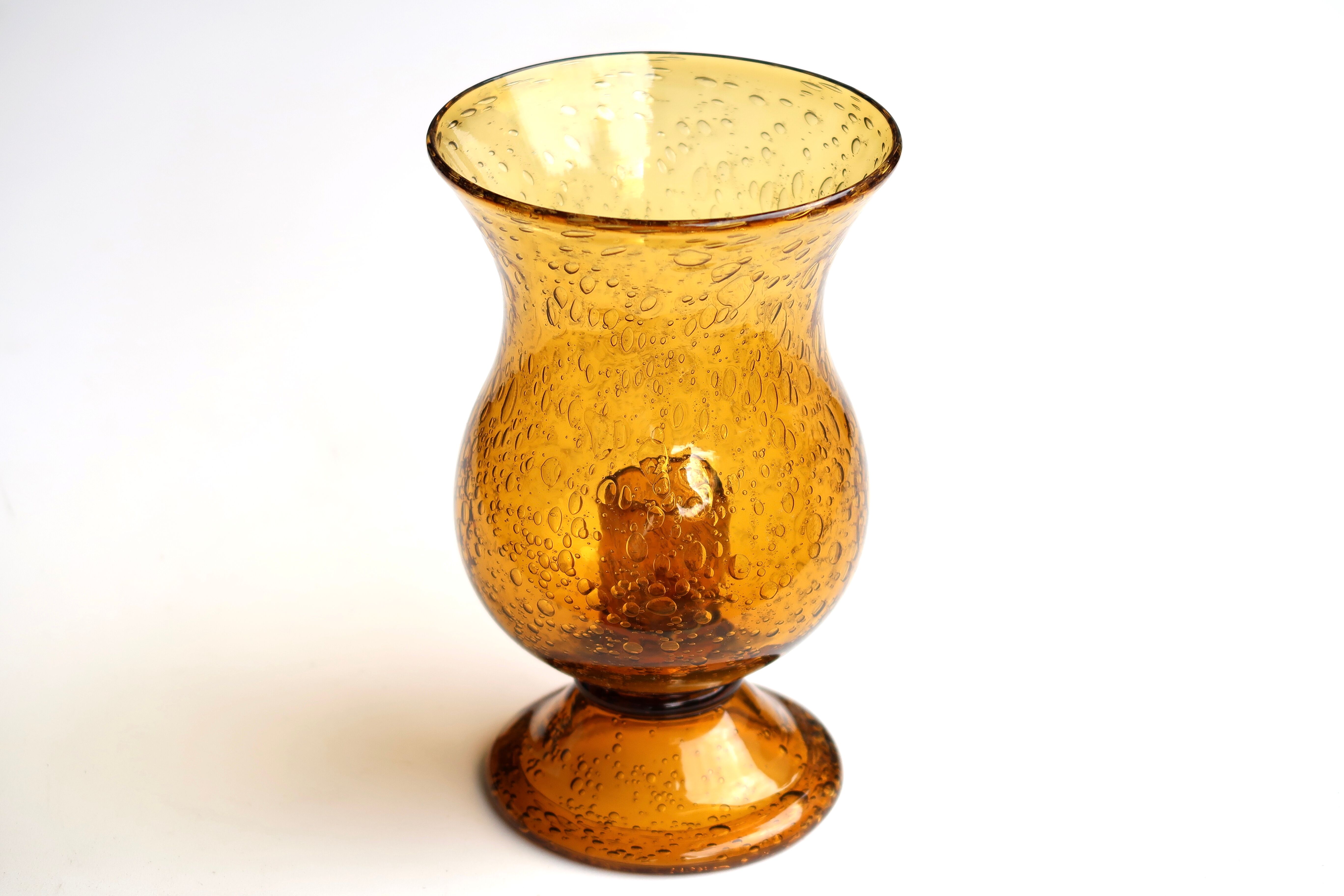Organic amber bubble glass candle holder, 70s