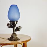 Lampe en pâte de verre bleu craquelée