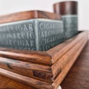 Smoking set in rosewood and glazed blue ceramic by Jens Quistgaard for Kronjyden Nissen, Denmark, 1960.