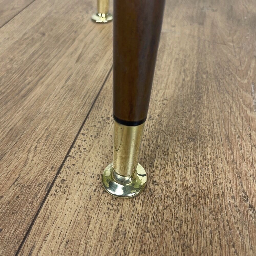 Guéridon tripode verre bois et laiton années 50