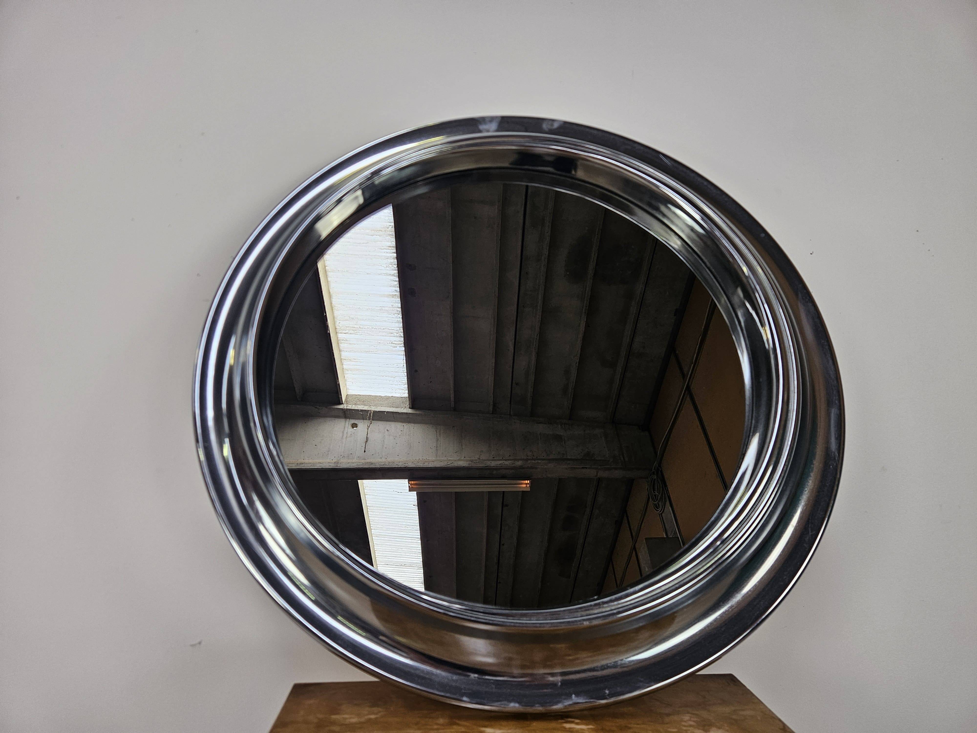 Miroir rond vintage en plastique chromé, 1970