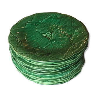 Lot of 16 plates faience of gien leaves of vines