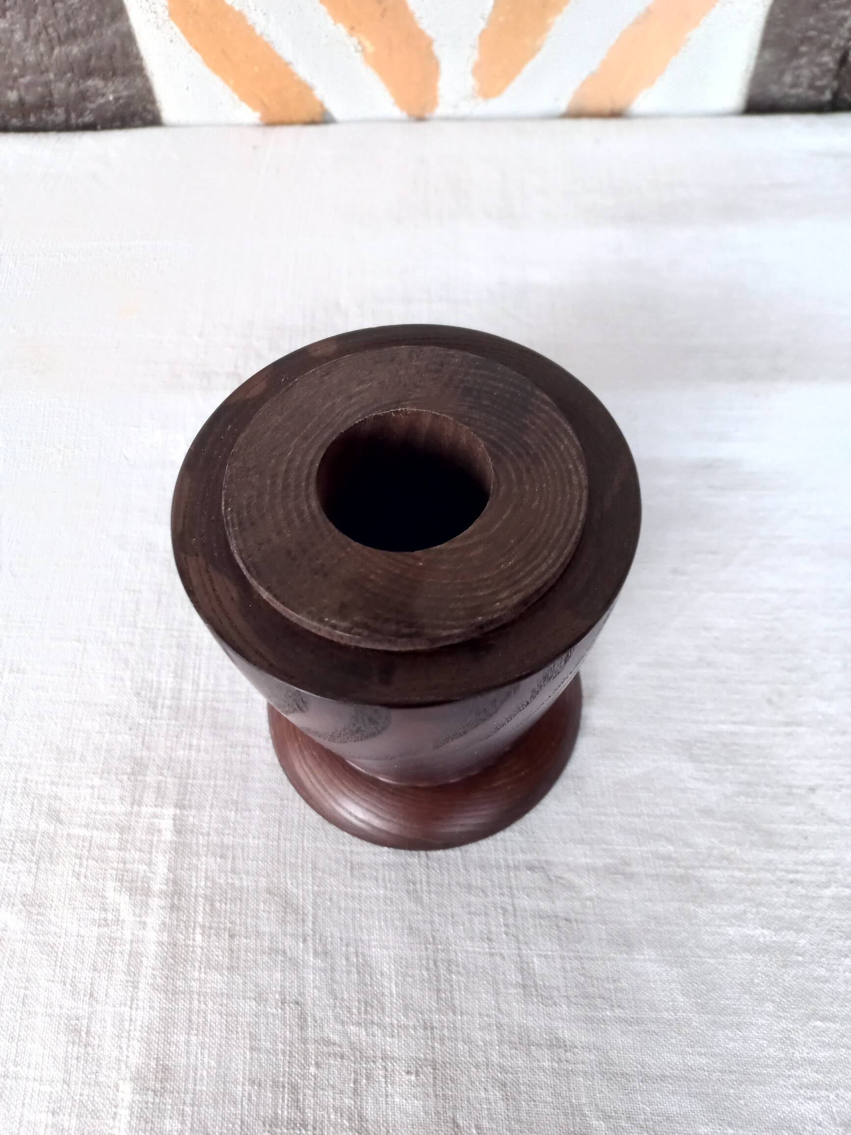 Solid wenge wood cylinder candle holder