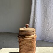 Large Indonesian wicker fishing basket with lid H65 D33