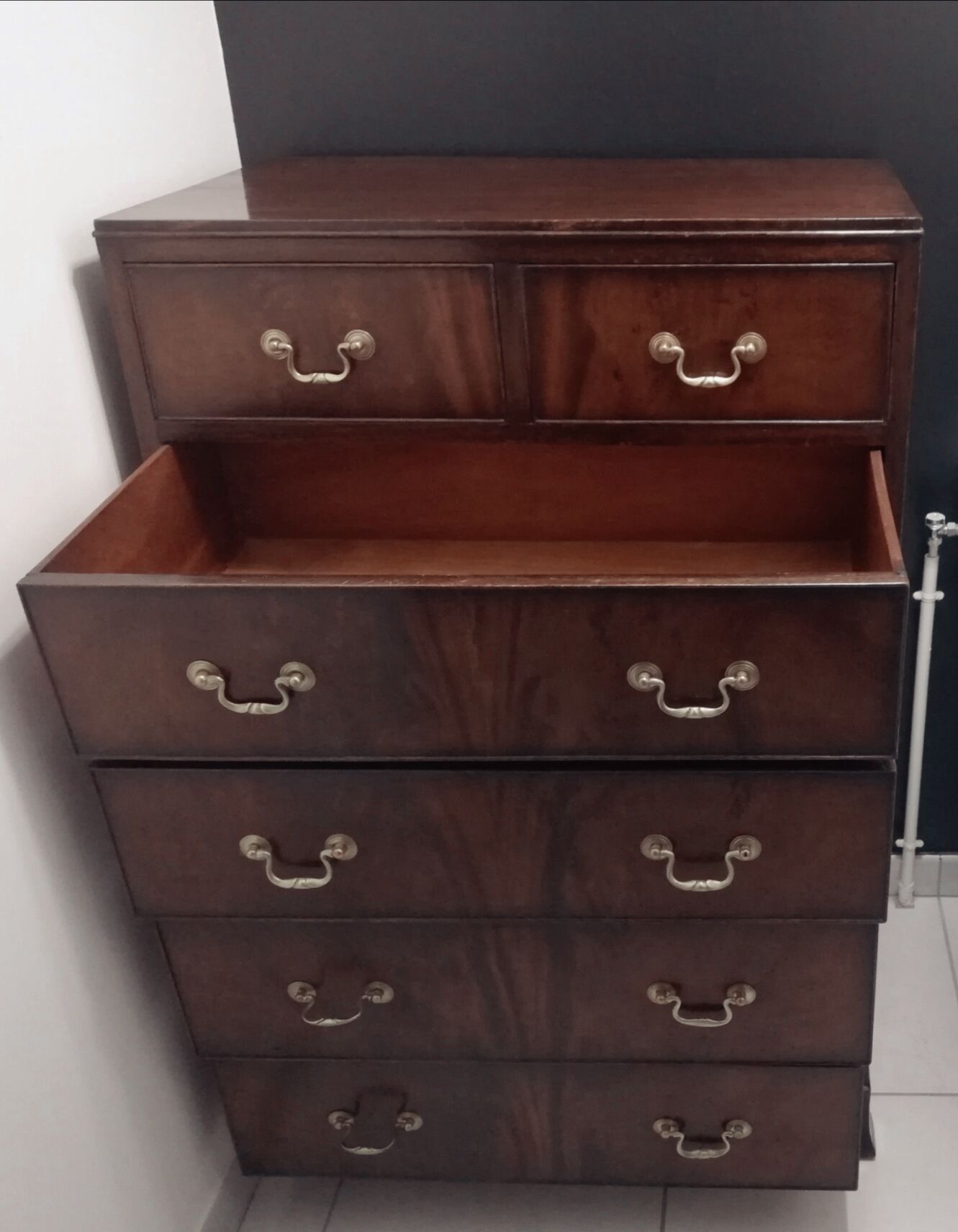 Chiffonnier anglais 6 tiroirs en acajou