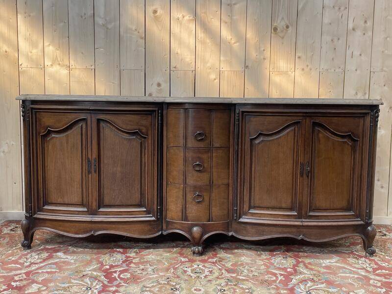 Enfilade en noyer de style Louis XV en noyer et marbre