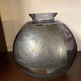 1930s art deco vase from argyl in blown glass with acid-etched floral design