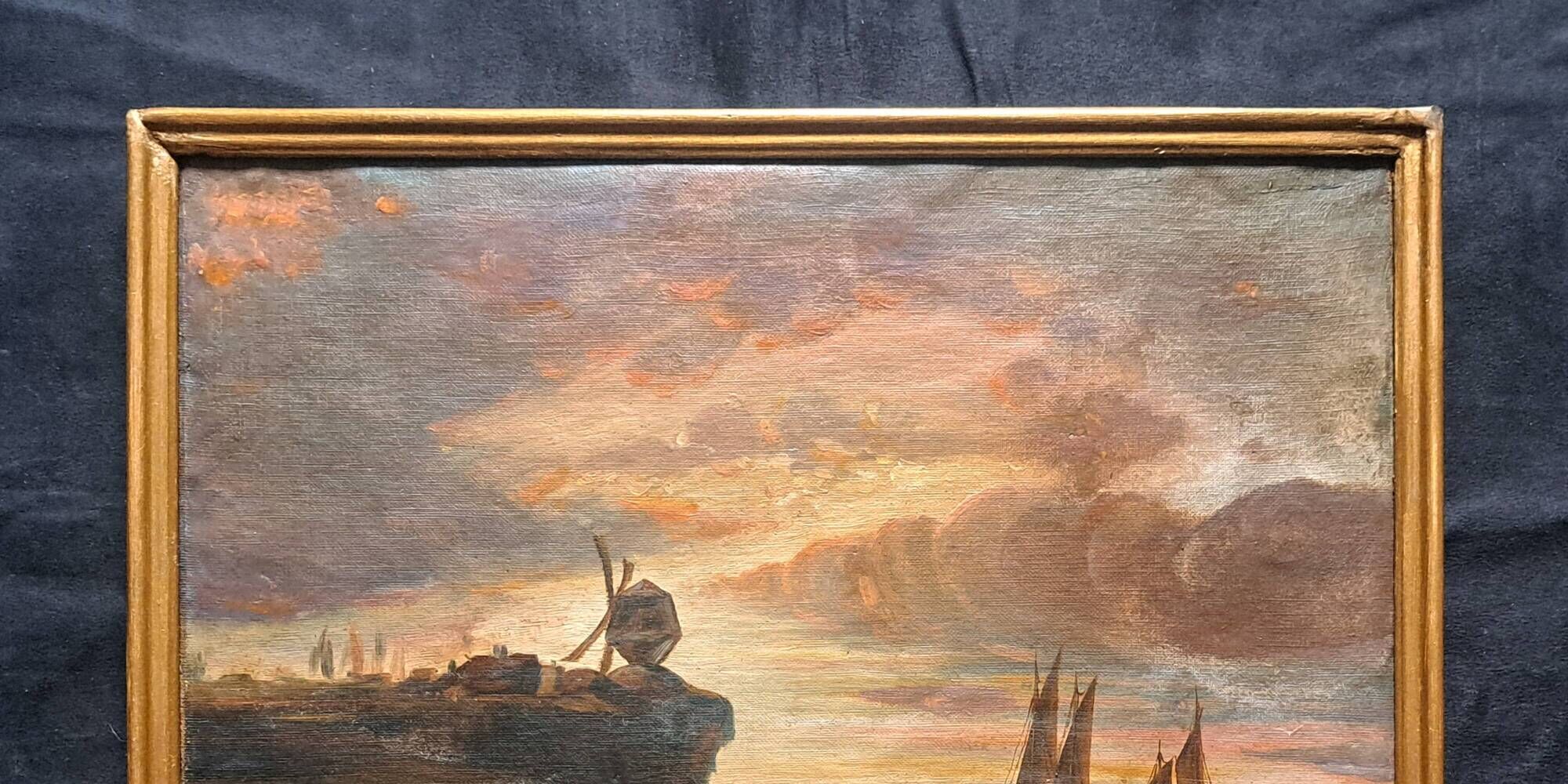 Pair of Impressionist paintings, Oil on canvas 1830, Romantic seascape