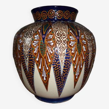Grand vase perle de  quimper hb signe poquet parfait etat h32cms circonference 90cms