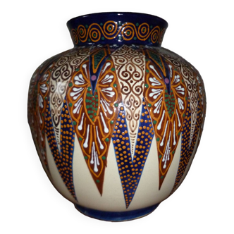 Grand vase perle de  quimper hb signe poquet parfait etat h32cms circonference 90cms