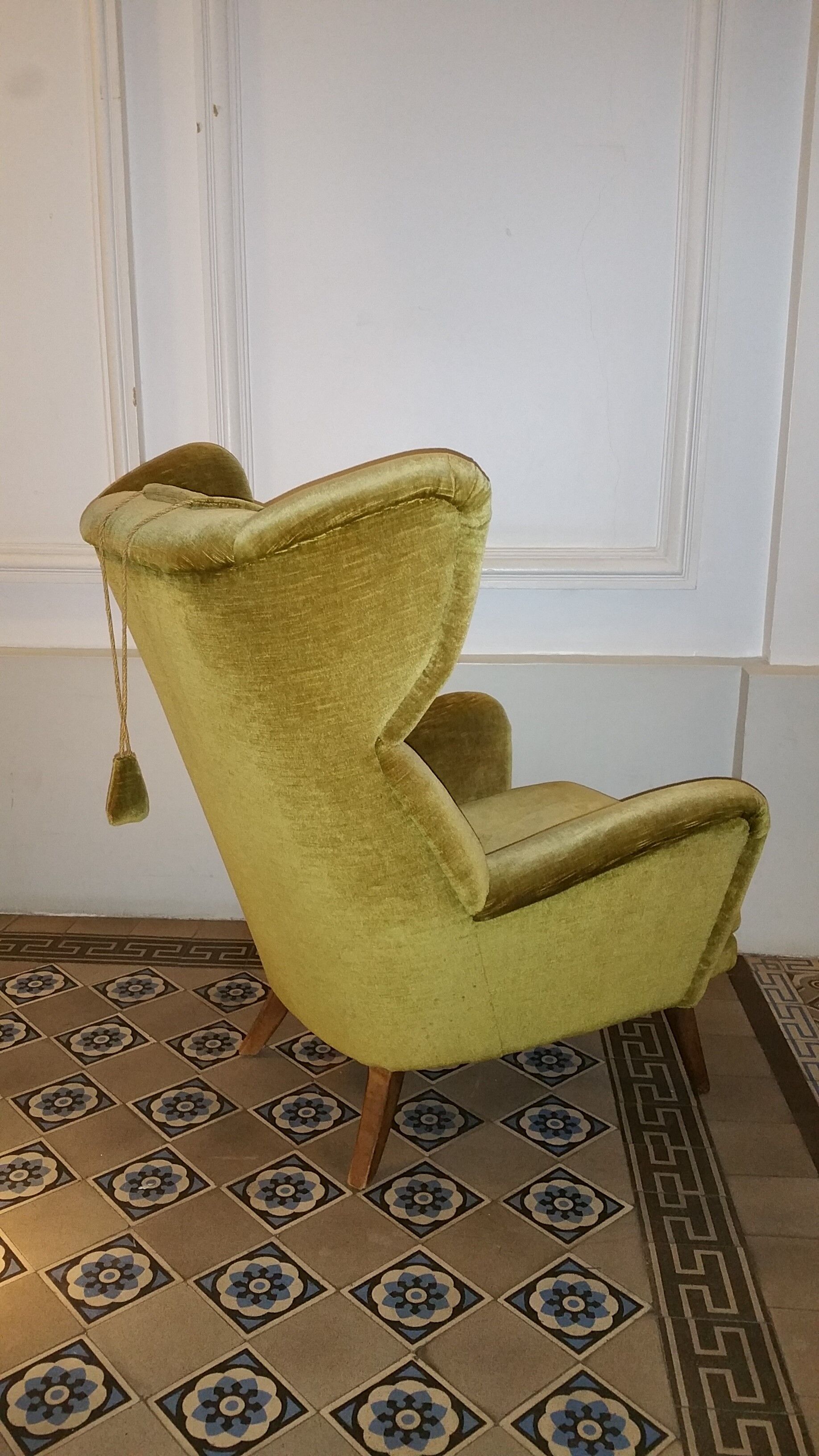 Danish wingback chair years 50-60 green armchair