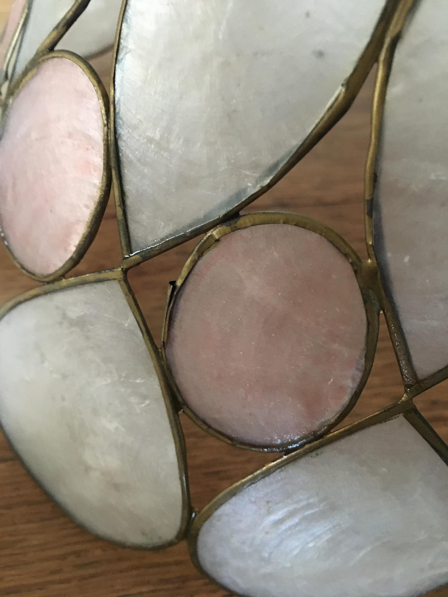Lampshade in pink and grey iridescent mother-of-pearl