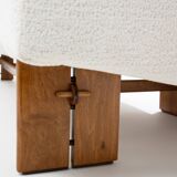 Italian Brutalist sofa in walnut and chenille velvet circa 1960