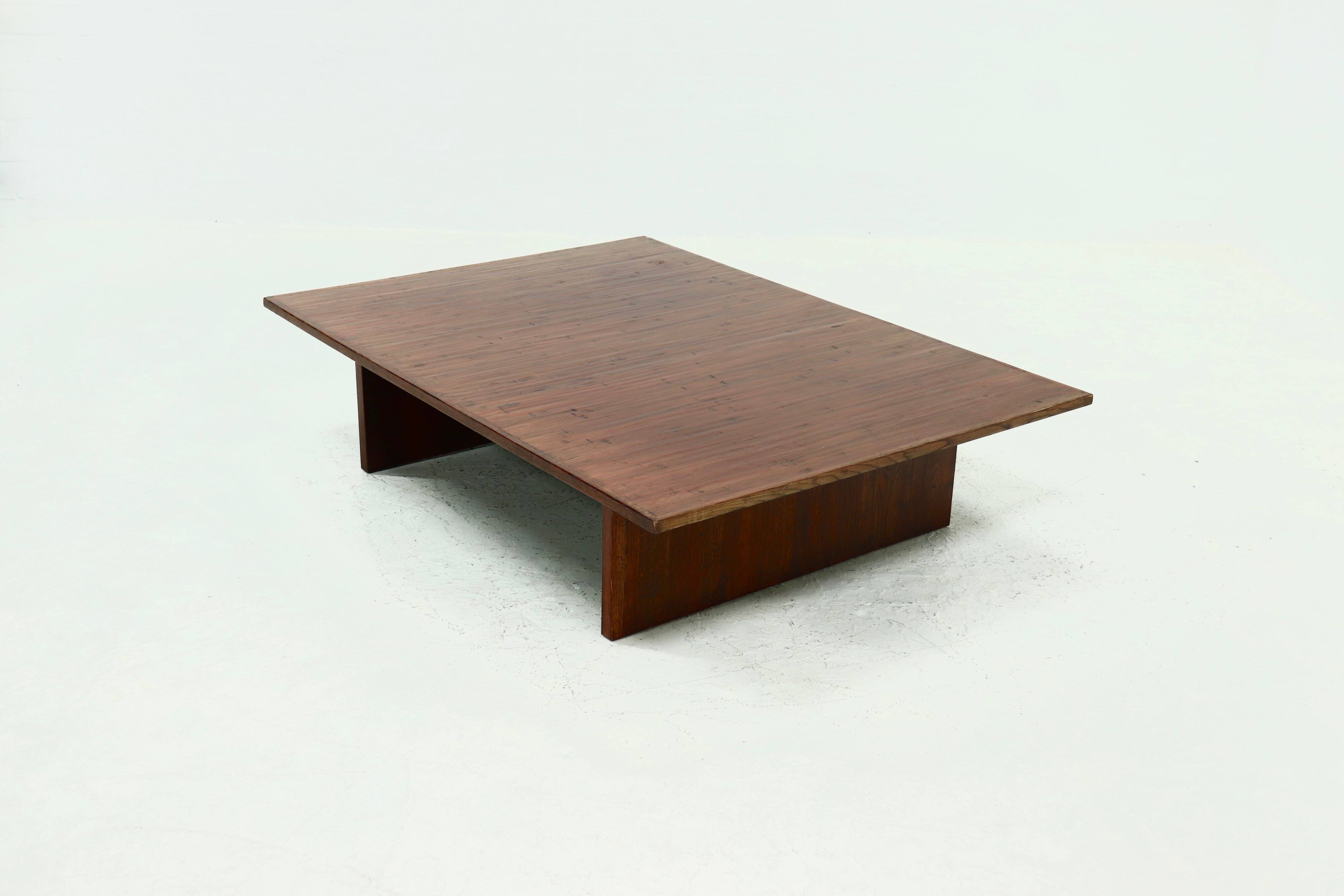 Large Bamboo and Wood Coffee Table Attributed to Axel Vervoordt 1980s