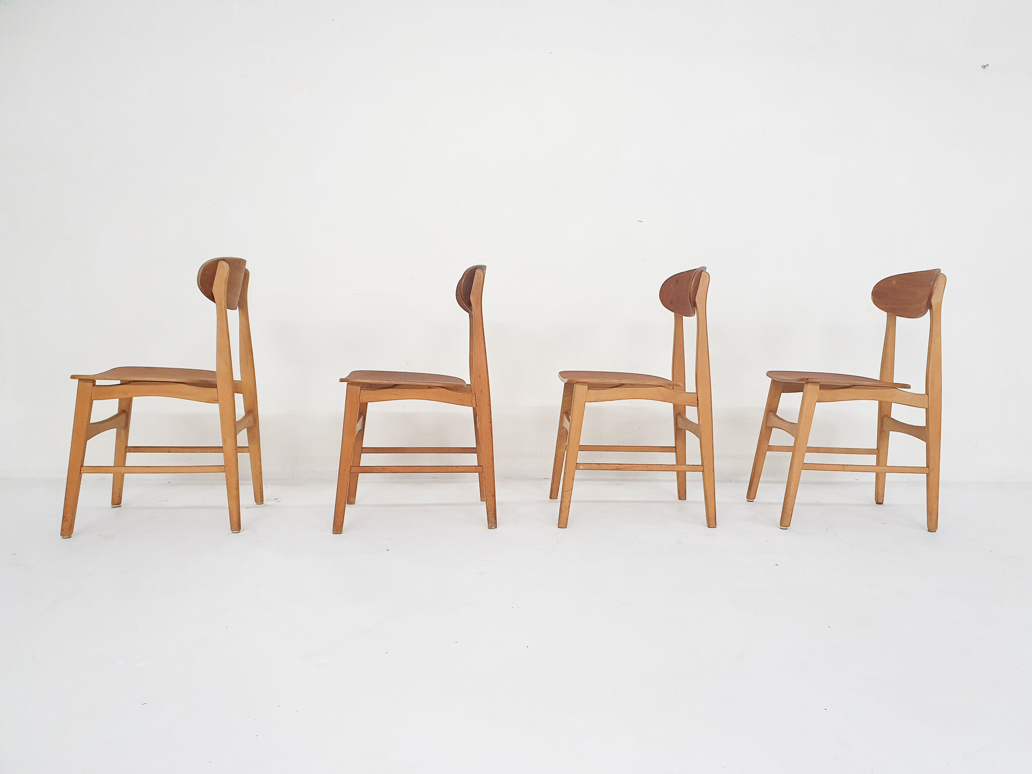Set of four teak plywood chairs, The Netherlands 1950's