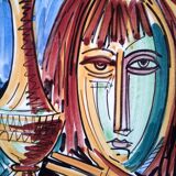 Cubist decorative plate, girl with pitcher, signed Savioli