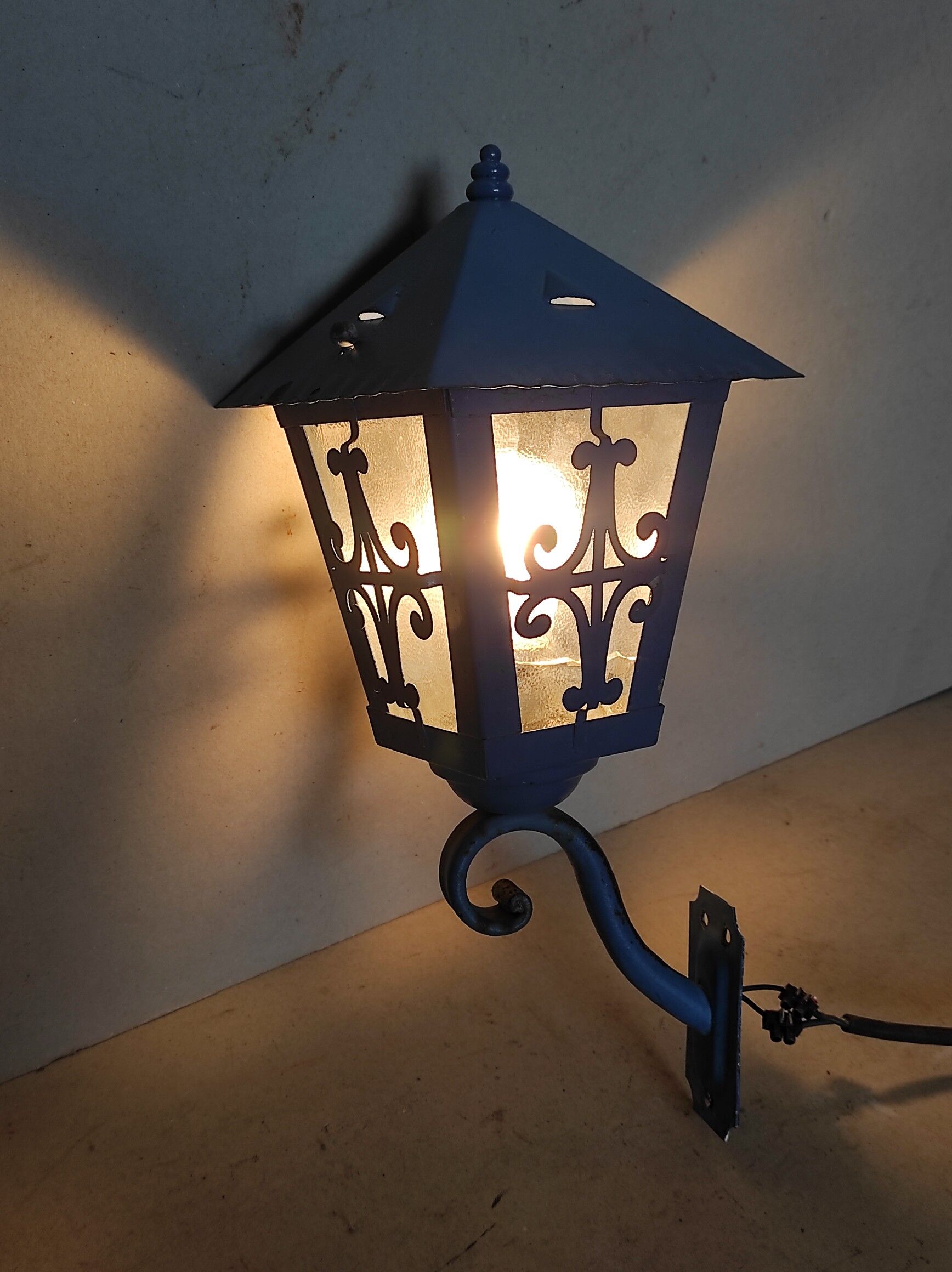 Old wall lamp vintage lantern hall and outdoor patina blue pastel