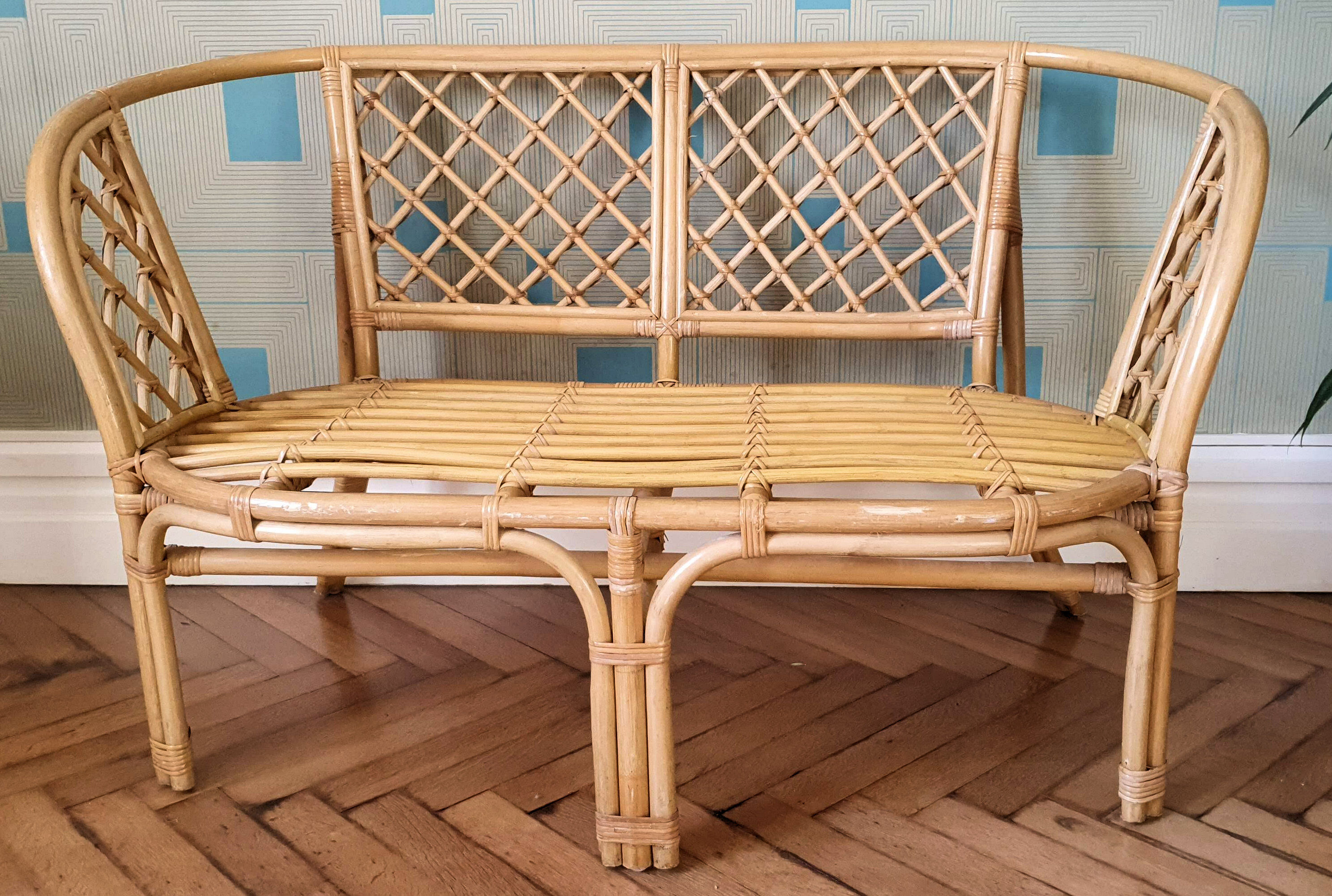 Vintage rattan bench