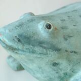 Terracotta frog - garden decor - water green patina